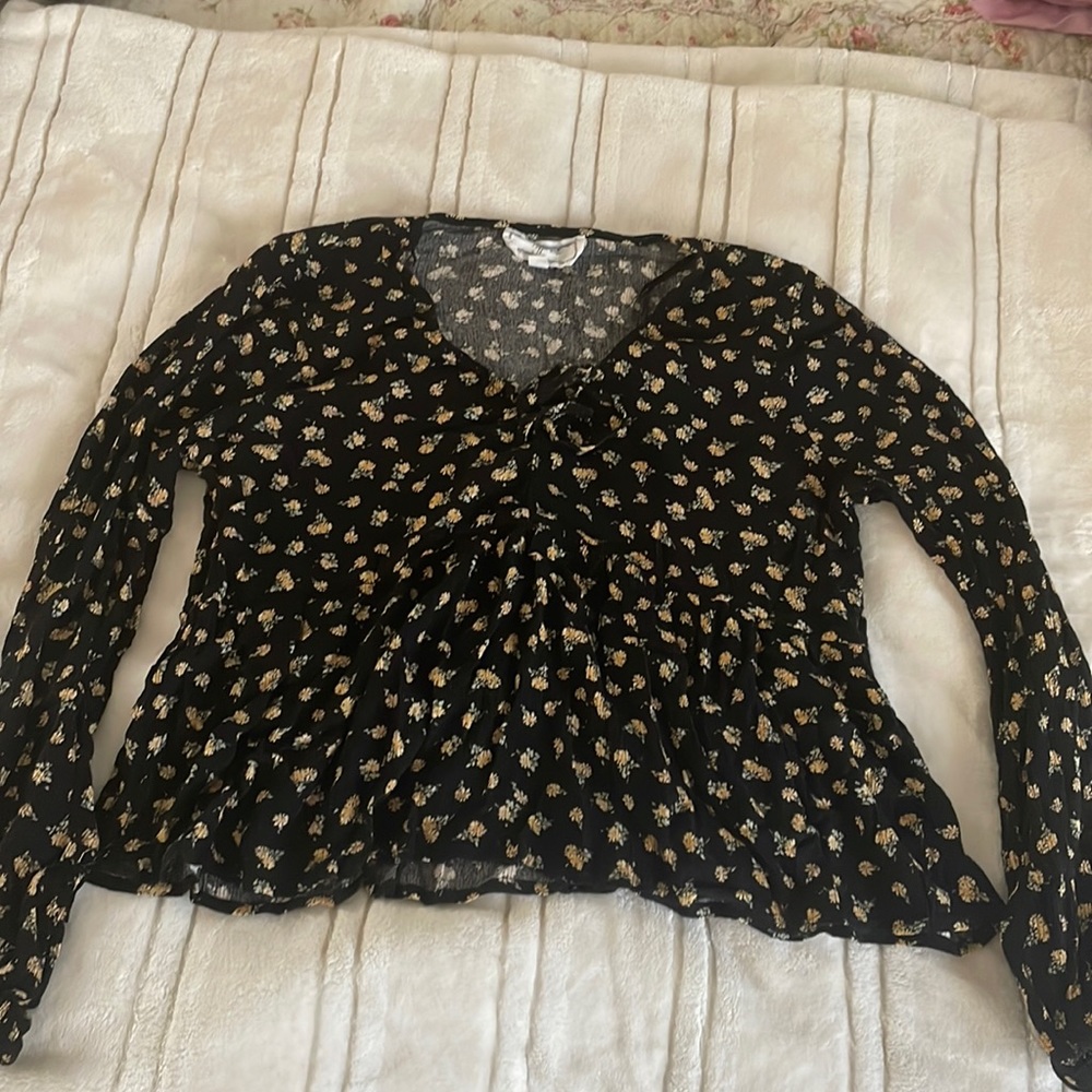 Dainty Black Long Sleeve with Yellow Flowers